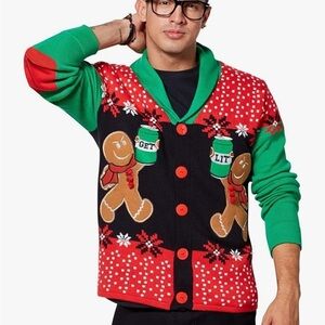 Get Lit Gingerbread Christmas Cardigan Sweater V-neck Spencer's XXL Beer